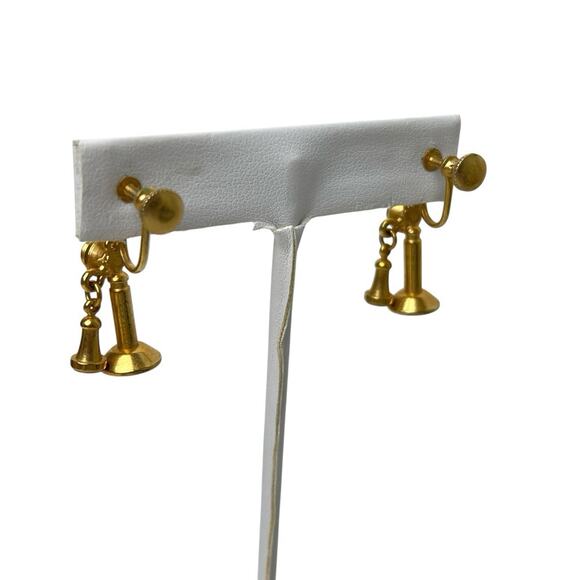 Vintage Dangle Earrings Old Fashioned Phones Gold Tone Screw Back - Picture 3 of 5